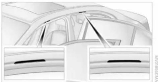 Technical illustration of a car interior showing structural details and side views (no text or symbols)