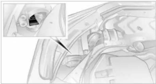 Technical illustration of a car interior with a close-up inset showing a component detail (no text or symbols visible)