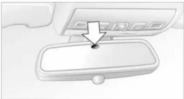 Diagram of a car interior showing a vehicle with a downward arrow pointing to a rectangular device (no text or symbols present)