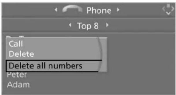 Phone Top 8 Call Delete Delete all numbers Peter Adam