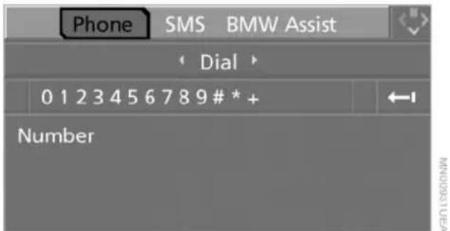 Phone SMS BMW Assist Dial 0 1 2 3 4 5 6 7 8 9 # * + Number