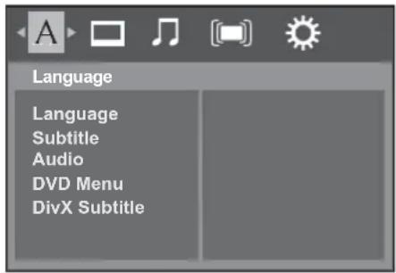 Language Language Subtitle Audio DVD Menu DivX Subtitle