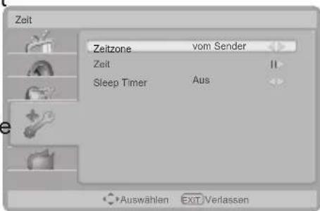 Zeit Zeitzone vom Sender Zeit II Sleep Timer Aus Auswählen EXIT Verlassen