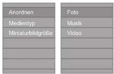 Anordnen Medientyp Miniaturbildgröße Foto Musik Video