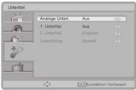 Untertitel Analoge Untert. Aus 1. Untertitel Aus 2. Untertitel Englisch Unteritetyp Normal EXIT Auswählen Verlassen