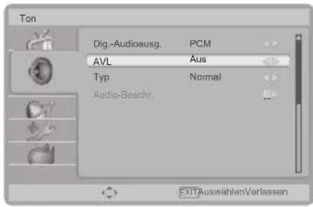 Ton Dig.-Audioausg. PCM AVL Aus Typ Normal Audio-Beschr. EXIT Auswählen Verlassen