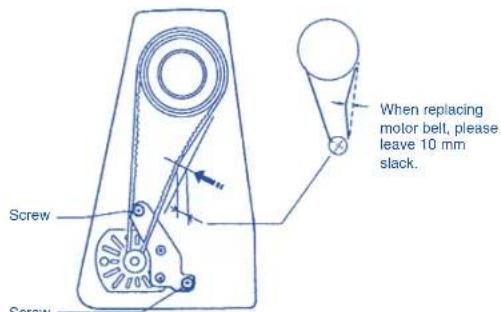 When replacing motor belt, please leave 10 mm slack. Screw Screw