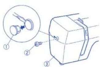 Technical diagram showing a mechanical assembly with numbered components and a magnified inset view of a component.