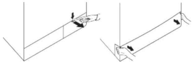 Two technical diagrams showing hand positioning on a structural beam, with arrows indicating movement direction (no text or symbols)