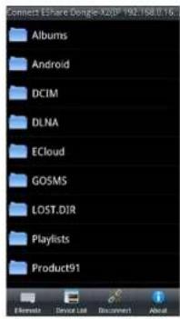 Connect ESPARE Dong'e-X20P 192.198.0.19 Albums Android DCIM DLNA ECloud GOSMS LOST.DIR Playlists Product91