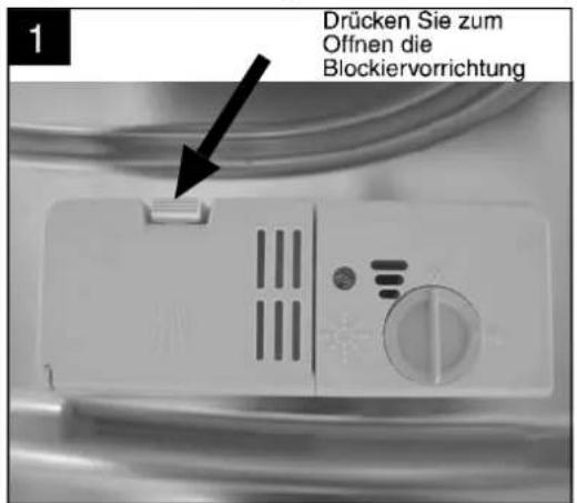 1 Drücken Sie zum Offnen die Blockiervorrichtung