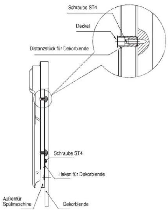 Schraube ST4 Deckel Distanzstück für Dekorblende Schraube ST4 Haken für Dekorblende Außentür Spülmaschine Dekorblende