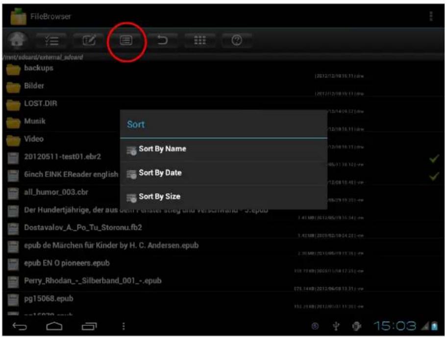 Dateibrowser mit Pfad: mnt/sdcard/external_sdcard. Ordner: backups, Bilder, LOST.DIR, Musik, Video. Dateien: 20120511-test01.ebr2, Ginch EINK EReader english, all_humor_003.cbr, Der Hundertjährige, der aus dem Pensionsstieg und Verschwand - 3.epub, Dostavalov_A_Po_Tu_Storonu.fb2, epub de Märchen für…