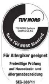 TÜV NORD TÜV/NORD Systeme GmbH & Co. KEL Nach TÜV NORD Standard Für Allergiker geeignet Freiwillige Prüfung auf Hausstaub- und Allergenabscheidung SEG-386/11