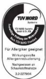 TUV NORD Systems 10% NORD Systems GmbH & Co. KG För Allergiker geeignet Wirkungsvolle Allergenreduzierung Nachgewiesen an Schaumstoffmatralze 3.2-2279/04