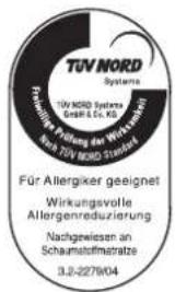 TUV NORD Systematic TUV NORD Systems GmbH & Co. KG Flüssige Prüfless der Wirkungsstei Nord TUV NORD Standard Für Allergiker geeignet Wirkungsvolle Allergenreduzierung Nachgewiesen an Schaumstoffmatratze 3.2-227904