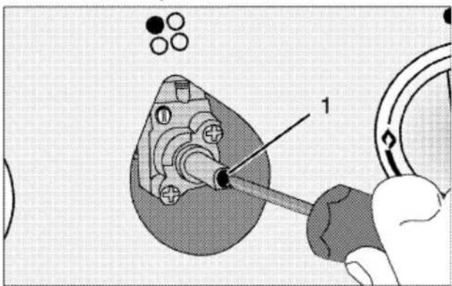 Technical diagram showing a mechanical assembly with labeled component '1' and parts of circular components