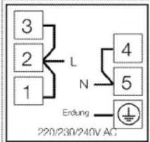 3 2 1 L N 4 5 Erdung 220/230/240V AC