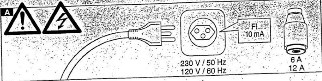 A 230 V / 50 Hz 120 V / 60 Hz FI 10 mA 6 A 12 A