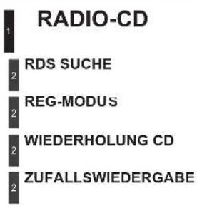 RADIO-CD 1 2 RDS SUCHE 2 REG-MODUS 2 WIEDERHOLUNG CD 2 ZUFALLSWIEDERGABE