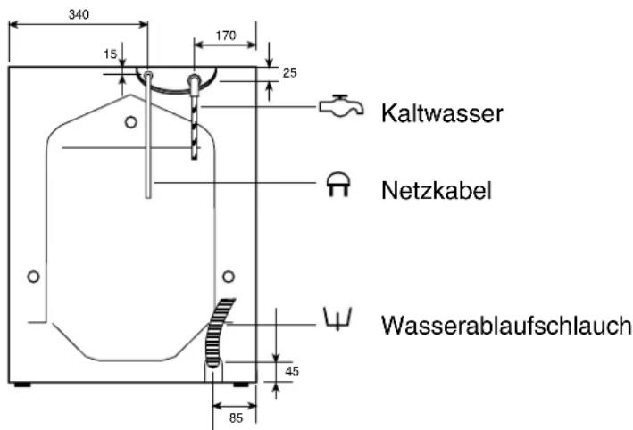 340 15 170 25 Kaltwasser Netzkabel Wasserablaufschlauch 45 85