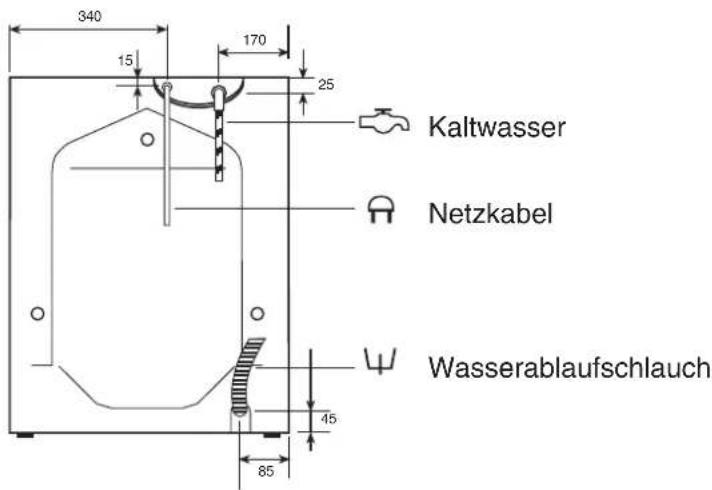 340 15 170 25 Kaltwasser Netzkabel Wasserablaufschlauch 45 85