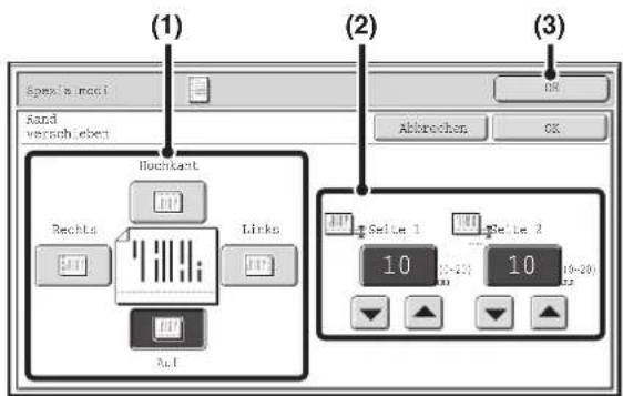 (1) Spexis noni And verschleben (2) Abbrechen OK Hochlast Rechts Links Au1 Selte 1 Selte 2 10 10 10-20 10-20