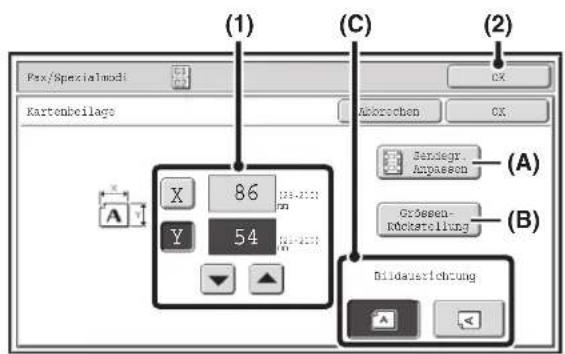 (1) (2) Px/Spezialmodi Kartenbeilage CX Abkorechen CX X 86 Y 54 Sendegr. Anpasson Gloßener- Rückarollung (A) (B) Bildauerichung