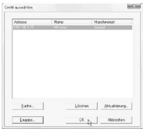 Geraß auswahlen Adresse Name Maschrenenort Date: 19.27 Date: 2022 Suche... Löschen Aktualrisierung... Eingabe... OK Abbrechen