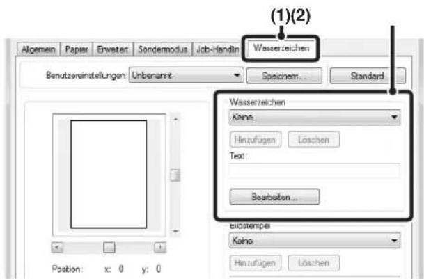 (1)(2) Wasserzeichen Benutzereinstellungen Unbenamt Speichem... Standard Wasserzeichen Keine Hinzufügen Löschen Text: Bearbaten... widestempe Keine Hinzufügen Löschen
