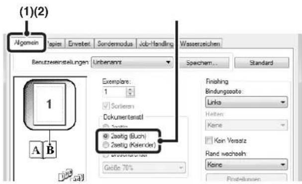 (1)(2) Algemein Tapier Erwester Sondermodus Job-Handling Wasserzeichen Benutzereinstellungen Unberannt Spechern... Standard Exemplare: 1 Sortieren Dokumentenstil Zestig 2estig (Buch) 2estig (Kierder) Erwesterstil Größe 70% Finishing Bindungssteile: Links Helien: Keine Kön Versatz Rand wechseln: Keine Finstellungen