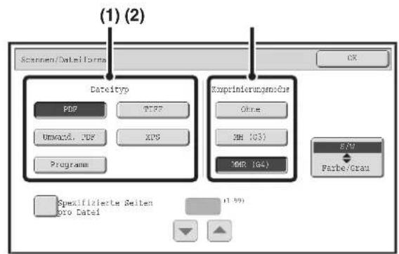 (1) (2) Scanmen/Date1Forma Date1yp PDF TIFP Unwazl. PDF XPS Programm Koprinierungen/One Ohne DH (03) MDR (04) S/N Farbe/Crau Spekifizierte Seiten pro Datei (1,99)