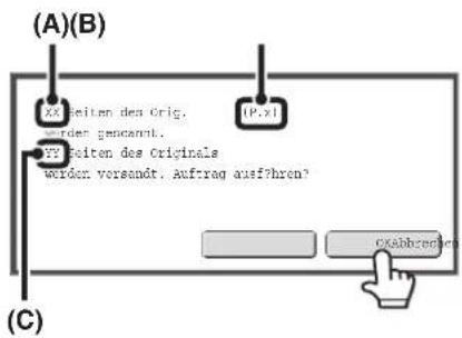 (A)(B) XX Seiten des Orig. werden gesamtal. XY Seiten des Originals werden versandt. Auftrag ausführen? (C)