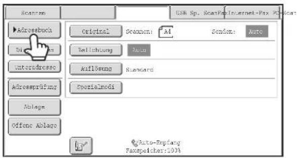 Scanen Adressbuch Di Unteradresse Adressprüfung Ablage Offone Ablage Original Scanen: AI Revision Auto Auflösung Standard Spezialmodi Auto-Bepfang Faxspelcher:100A GSR Sp. ScanPax Internet-Psx P2-Scan
