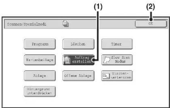 Scanen/Specialmod Programn 12achen Kartenbeitlage Auftrag erstellen Ablage Offene Ablage Hintergrund unterdrücken Timer Slow Scan Modus Visiter-karletzen (1) (2) OK