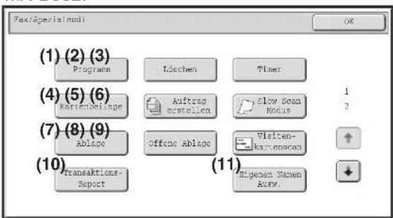 (1) (2) (3) Programm Löchen Timer (4) (5) (6) Kartenbeilage Auftrag erstellen Slow Scan Radius (7) (8) (9) Ablage Offene Ablage Walten-kartenacan (10) Transaktions-Report (11) Eigenen Namen Ausw. OK