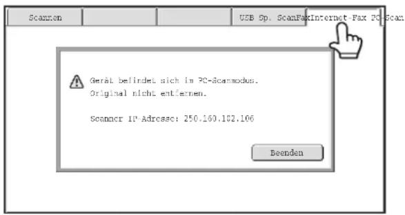 Scanner USB Sp. ScanFoxInternet-Fax PC Scan Gerät befindet sich in PC-Scanmodus. Original nicht entfernen. Scanner 10-Adresse: 250.160.102.106 Beenden