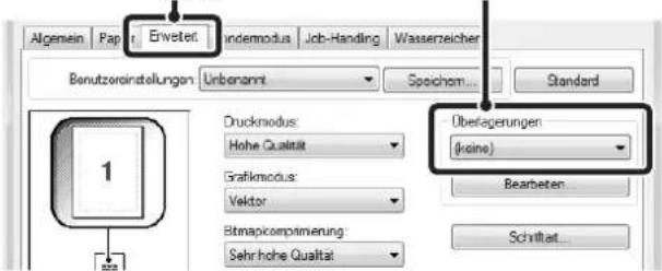 Algemein Paper Erwetet Indemodus Job-Handling Wasserzeicher Benutzereinstellungen Unbenannt Speichom Standard Druckmodus: Hohe Qualität Grafikmodus: Vektor Bitmapkompimierung: Sehrhöhe Qualität Überlagerungen (keine) Bearbeten Schrittat