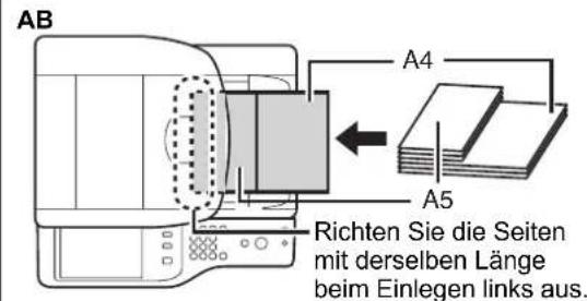 AB A4 A5 Richten Sie die Seiten mit derselben Länge beim Einlegen links aus.