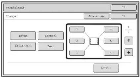 Fozialmodi Stempel: Aborechen OK Datum Stampel Selterzahl Text 3 6 2 5 1 4 1/2 ↓ Layout