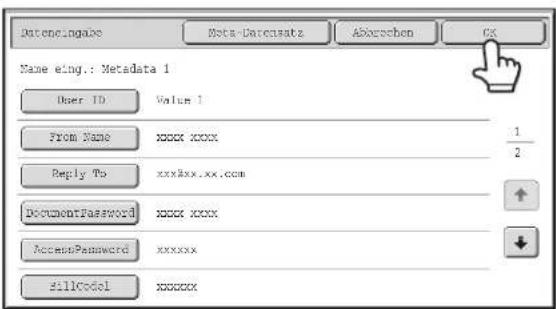 Datenceingale Data-Darcusatz Abiocchen CX Name eing.: Metadata 1 User ID Value 1 From Name xxxx xxxx 1/2 Reply To xxxxxx.xx.com DocumentPassword xxxx xxxx AccessPassword xxxxxx fillCode1 xxxxxx