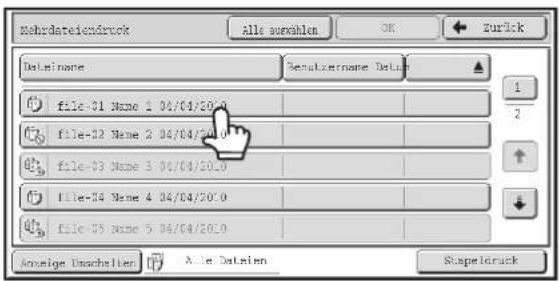 Mehrdateinckdruck Alle auswahlen OK Zurück DataName Resolutzernane Data file-01 Name 1 04/04/20.0 file-02 Name 2 06/04/20.0 file-03 Name 3 04/04/20.0 file-04 Name 4 04/04/20.0 file-05 Name 5 04/04/20.0 Ananige Einachalten Alle Datenien Suspeldruck