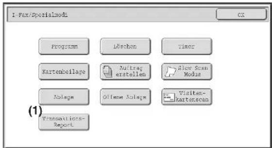 I-Fax/Specialmod Program Löschon Timer Kartenbeilage Auftrag erstellen Show Scan Modus Ablage Offene Aolage Visiten-Kartenscan Transactions-Report (1) CX