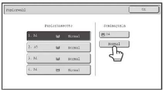 Papierwahl OK Papierkassette 1. Ad Normal 2. A5 Normal 3. Ad Normal 4. M4 Normal Semimagazin A4 Normal