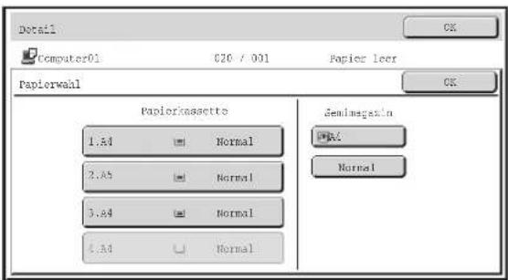Detail Computer01 C26 / 001 Papier leer Papierwahl Papierkassette 1.44 Normal 2.45 Normal 3.44 Normal 4.44 Normal Semimageln Normal OK