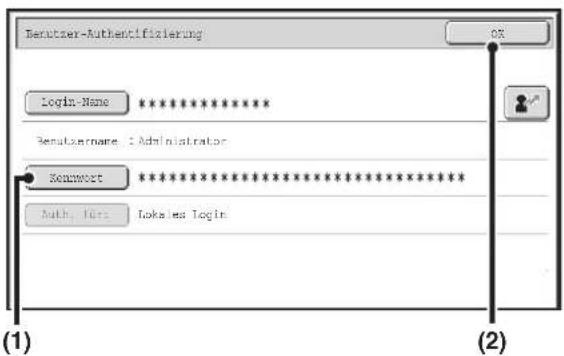 Benutzer-Authentifizierung Login-Name ****** Benutzername: Administrator Sonwort ****** Auth. für: Loka es Login (1) (2)