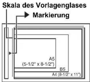 Skala des Vorlagenglases Markierung A5 (5-1/2" x 8-1/2") B5 A4 (8-1/2" x 11")