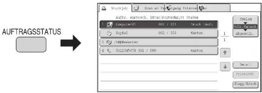 Auftragsstatus Druckjob Scan an Forergang Internet Auftr. Wartesch. Sätze/Forteschrift Status 1 Computer01 002 / 001 Druck laufk. Xopie2 002 / 000 Karten 1 3 /KöpfeKarten 1 4 0312345678 001 / 000 Karten Svolen Auftr. Wartesch. Abgeschl. Dm.s.l Prioritate S-Copp/Lösch