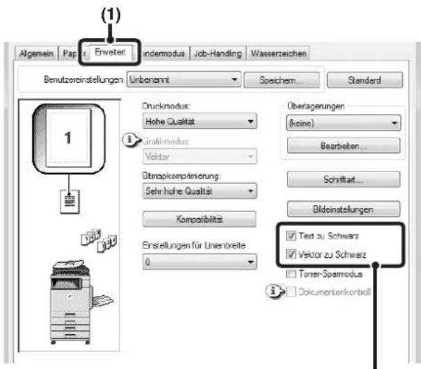 (1) Algemein Paper Erweiter Indemodus Job-Handling Wasserzeichen Benutzereinstellungen Unbenannt Speichern Standard Druckmodus: Hohe Qualität Graftmodus: Vektor Drtmskapompimierung: Sehr hohe Qualtai Kompositilität Erstellungen für Unienbreite 0 Überagenungen (koine) Bearbeten... Schrittart... Bildeinstellungen ✓ Text zu Schwarz ✓ Vektor zu Schwarz ☐ Toner-Sperridus ☐ Dokumentenkorboll