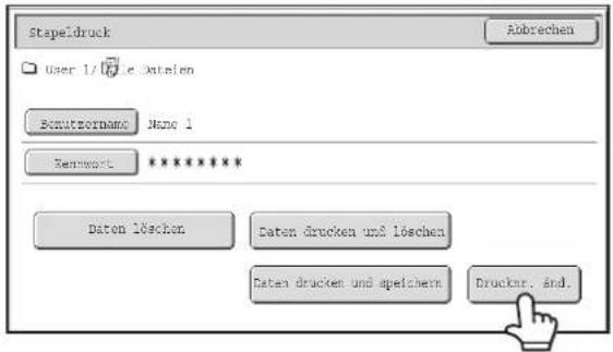 Stapeidruck User 1/0 e daten Rerntzernname: Meno 1 Renwort ********** Daten löschen Daten drucken und löschen Daten drucken und speichem Drucker, And.